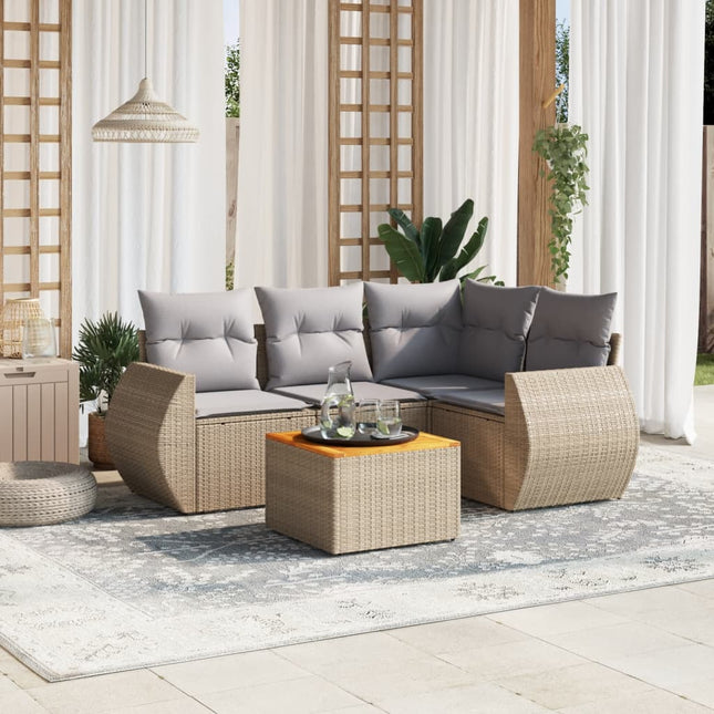 5-Delige Loungeset Met Kussens Poly Rattan Beige en grijs