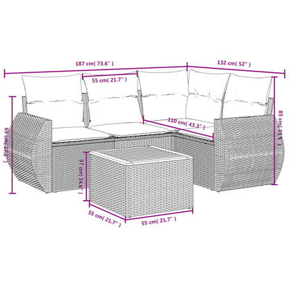 5-Delige Loungeset Met Kussens Poly Rattan Grijs