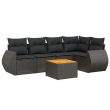 6-delige Loungeset met kussens poly rattan zwart
