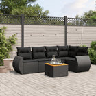 6-delige Loungeset met kussens poly rattan zwart