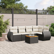Loungeset 6-delig poly rattan zwart met kussens
