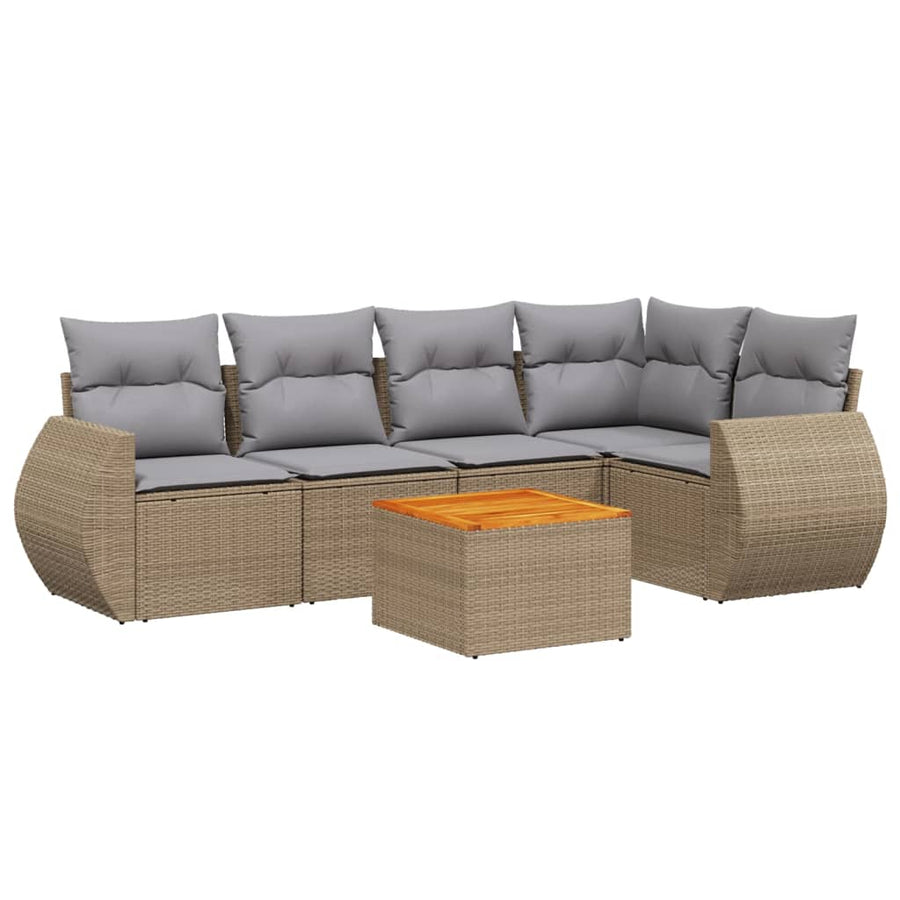 6-Delige Loungeset Met Kussens Poly Rattan Beige