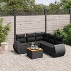 6-delige Loungeset met kussens poly rattan zwart