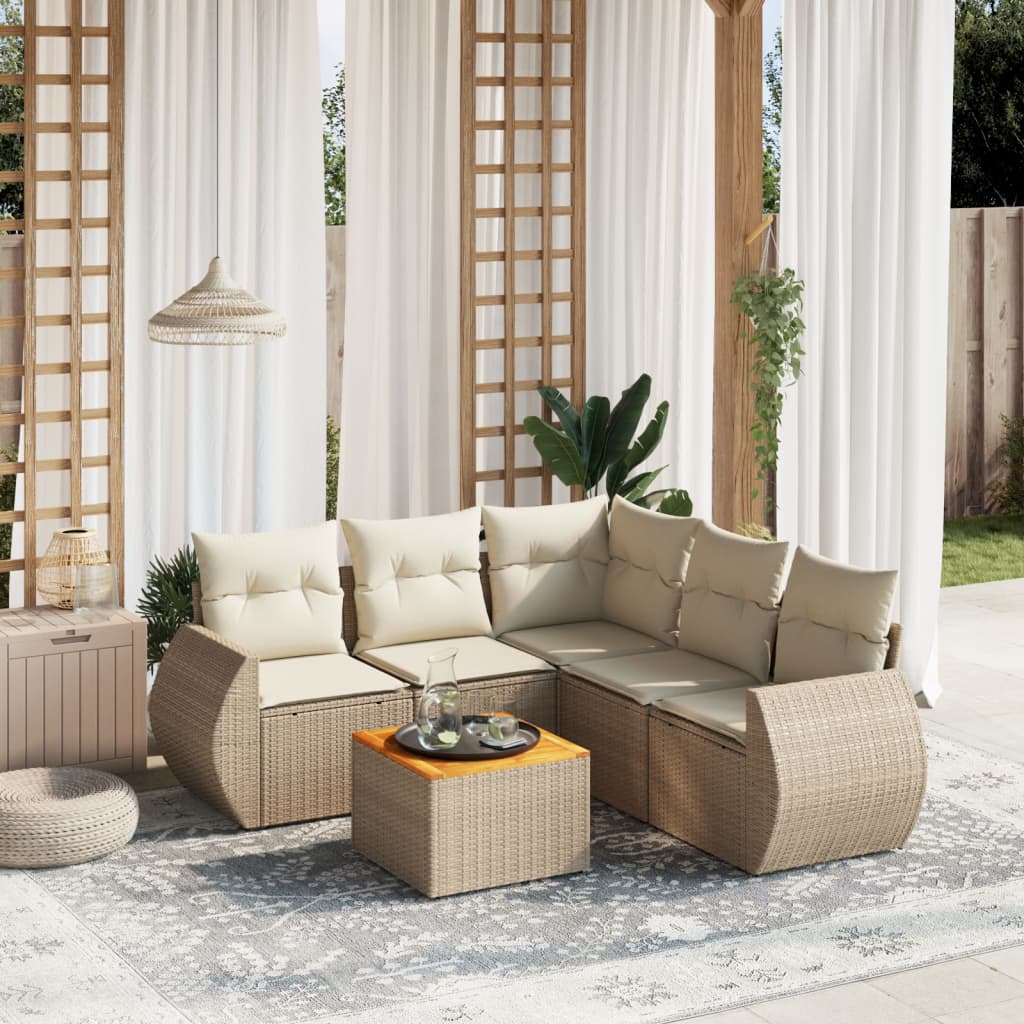 6-Delige Loungeset Met Kussens Poly Rattan Beige