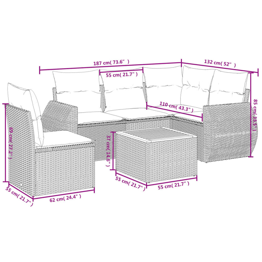 6-Delige Loungeset Met Kussens Poly Rattan Zwart