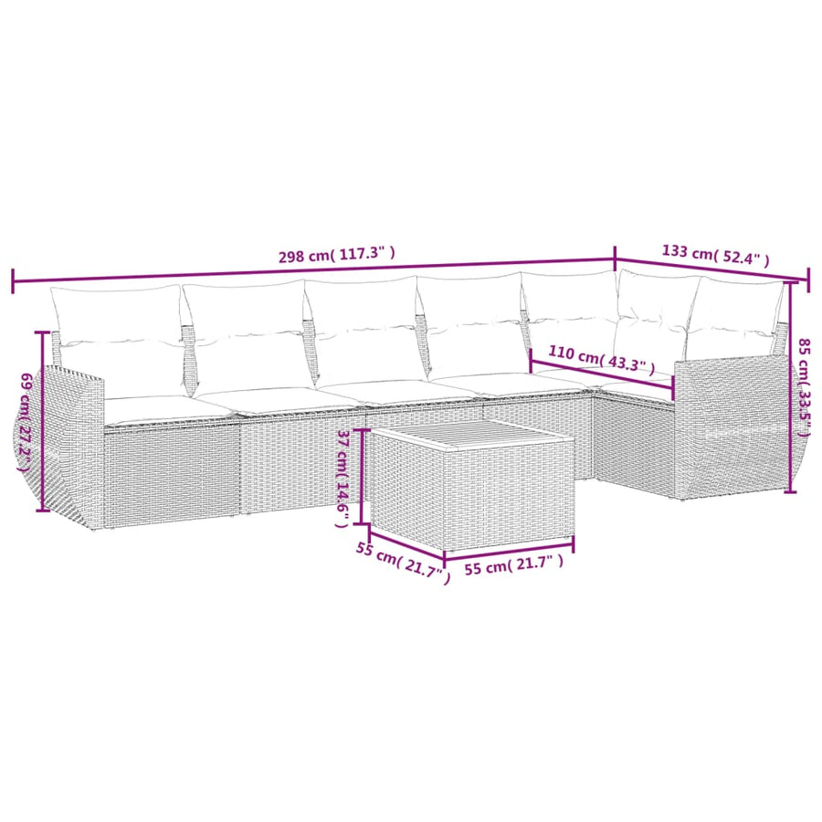 7-Delige Loungeset Met Kussens Poly Rattan Beige
