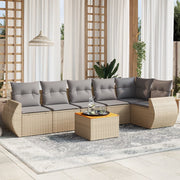 7-piece Lounge Set with Cushions Poly Rattan Beige