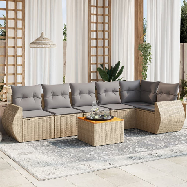 7-Delige Loungeset Met Kussens Poly Rattan Beige