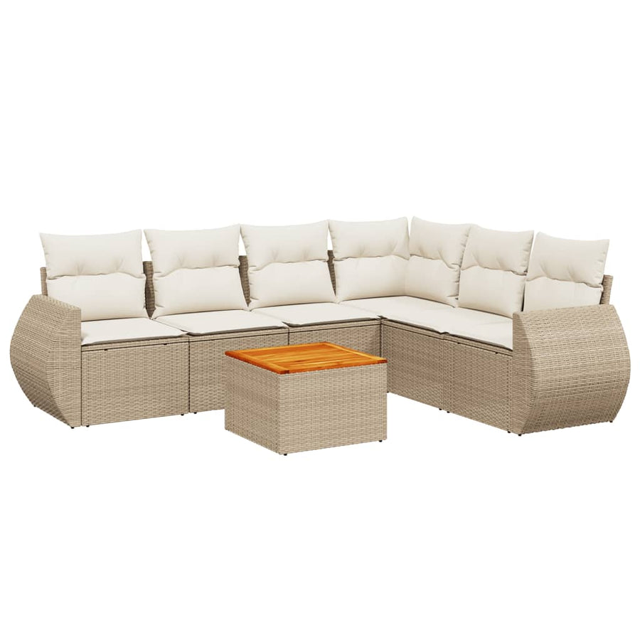 7-Delige Loungeset Met Kussens Poly Rattan Beige