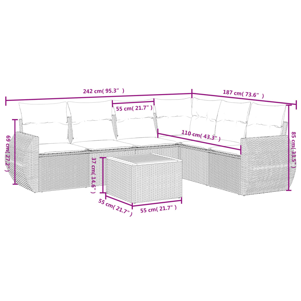 7-Delige Loungeset Met Kussens Poly Rattan Beige