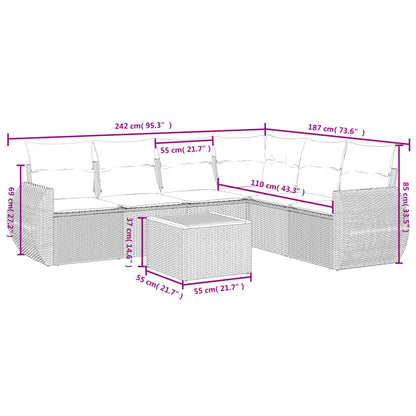 7-Delige Loungeset Met Kussens Poly Rattan Beige
