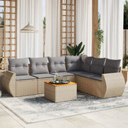 7-piece Loungeset with cushions poly rattan beige