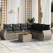 Loungeset 7-delig poly rattan grijs acaciahouten tafel