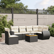 Loungeset 7-delig poly rattan zwart acaciahout