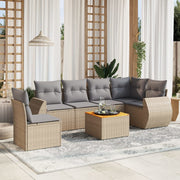 7-piece Loungeset with cushions poly rattan beige