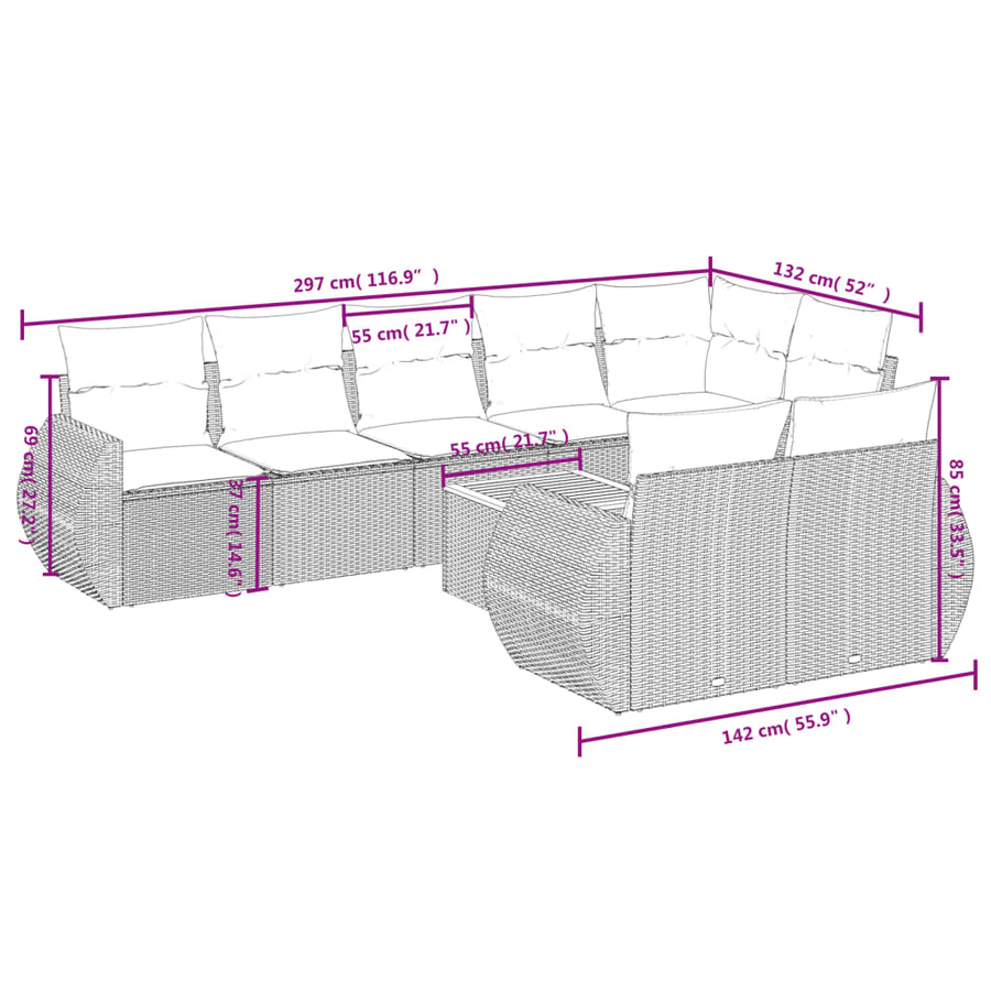 9-Delige Loungeset Met Kussens Poly Rattan Beige