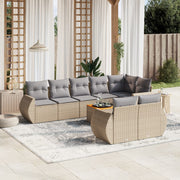 9-piece Lounge Set with Cushions Poly Rattan Beige