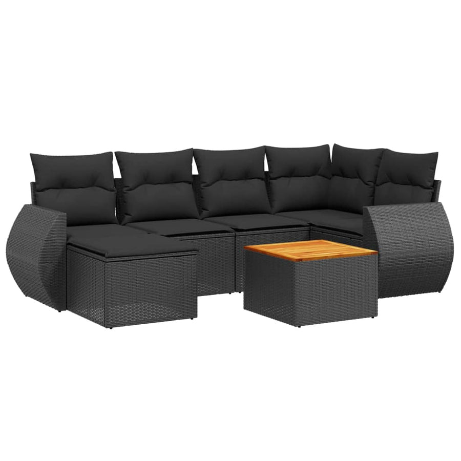 7-delige Loungeset met kussens poly rattan zwart Zwart