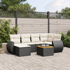 7-delige Loungeset met kussens poly rattan zwart Zwart en crème