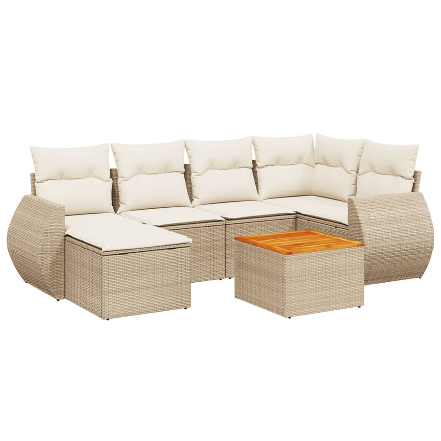 7-delige Loungeset met kussens poly rattan beige beige and cream
