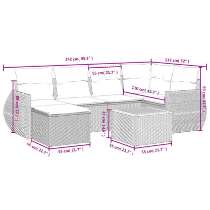7-delige Loungeset met kussens poly rattan beige beige and cream