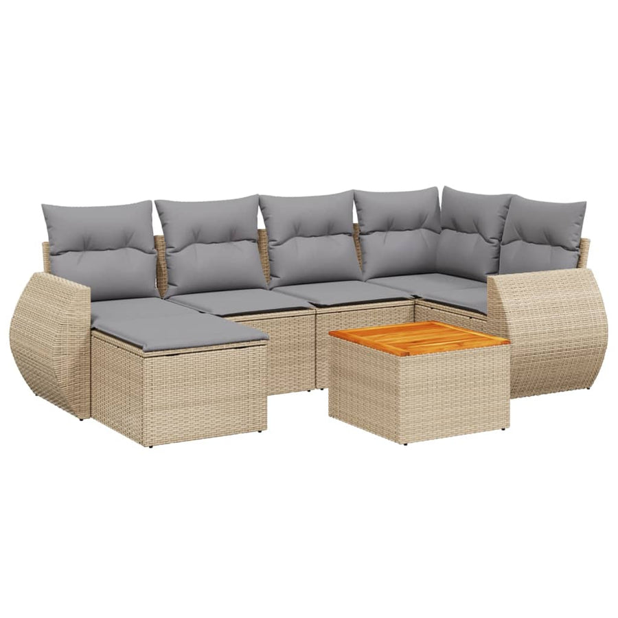7-delige Loungeset met kussens poly rattan beige Beige en grijs
