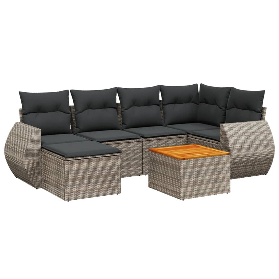 7-delige Loungeset met kussens poly rattan grijs Grijs
