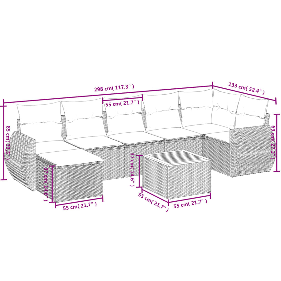 8-Delige Loungeset Met Kussens Poly Rattan Beige