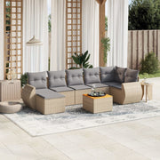 8-piece Lounge Set with Cushions Poly Rattan Beige