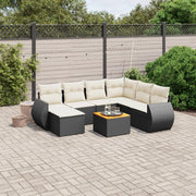 Loungeset 8-delig poly rattan zwart acaciahout