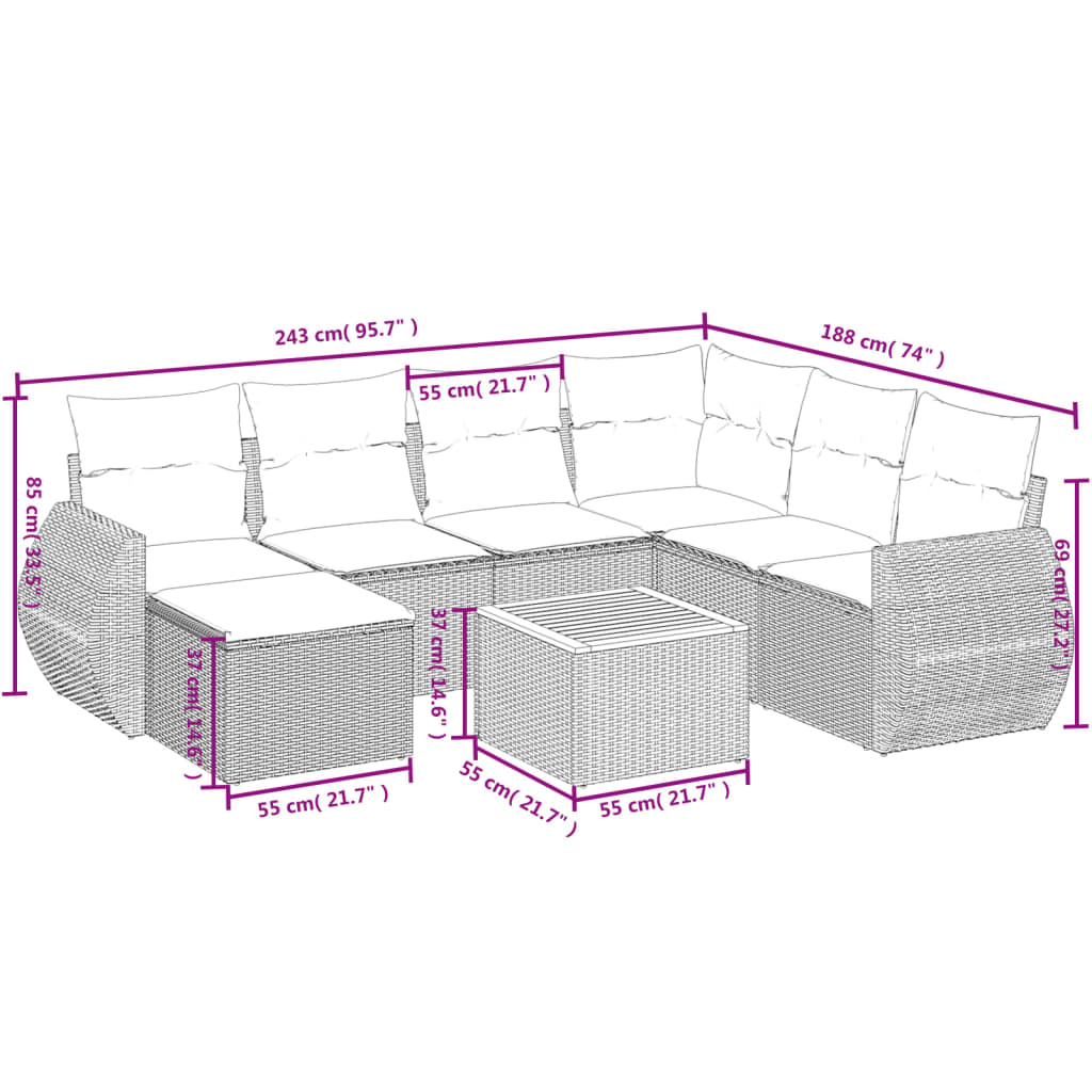 8-Delige Loungeset Met Kussens Poly Rattan Beige
