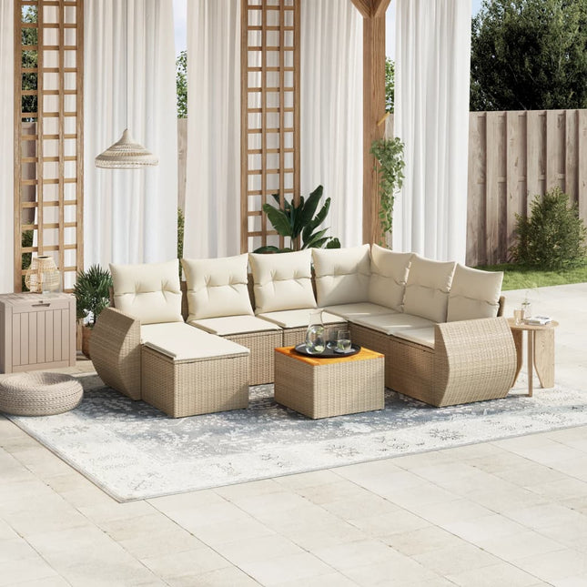 8-Delige Loungeset Met Kussens Poly Rattan Beige