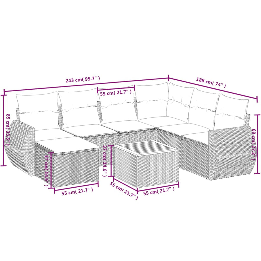 8-Delige Loungeset Met Kussens Poly Rattan Beige