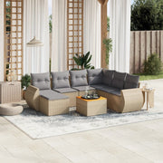8-piece Lounge Set with Cushions Poly Rattan Beige