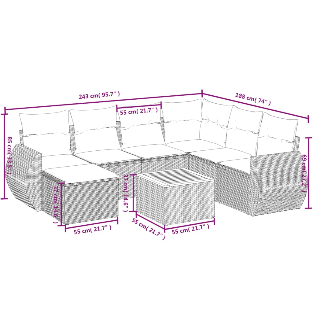 8-Delige Loungeset Met Kussens Poly Rattan Grijs