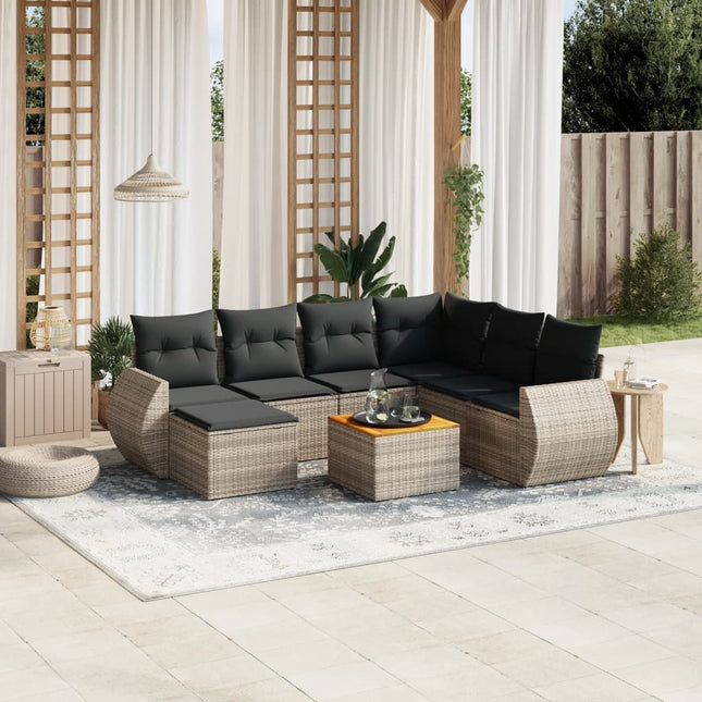 8-Delige Loungeset Met Kussens Poly Rattan Grijs