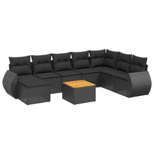9-delige Loungeset met kussens poly rattan zwart Zwart