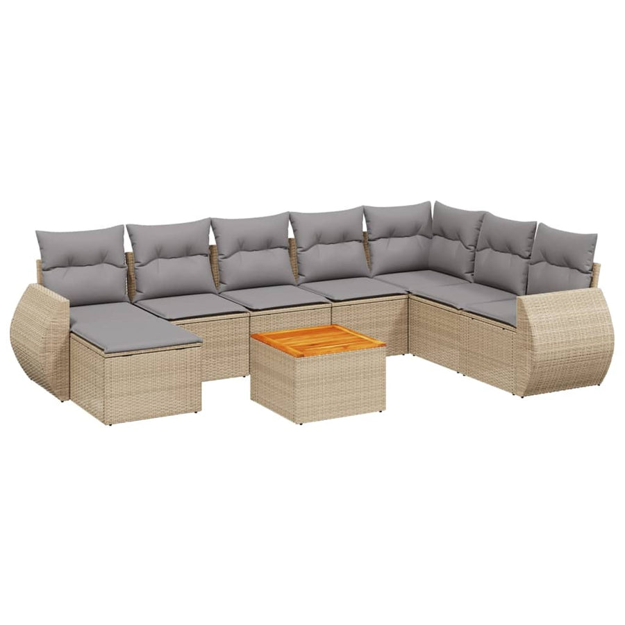 9-delige Loungeset met kussens poly rattan beige Beige en grijs