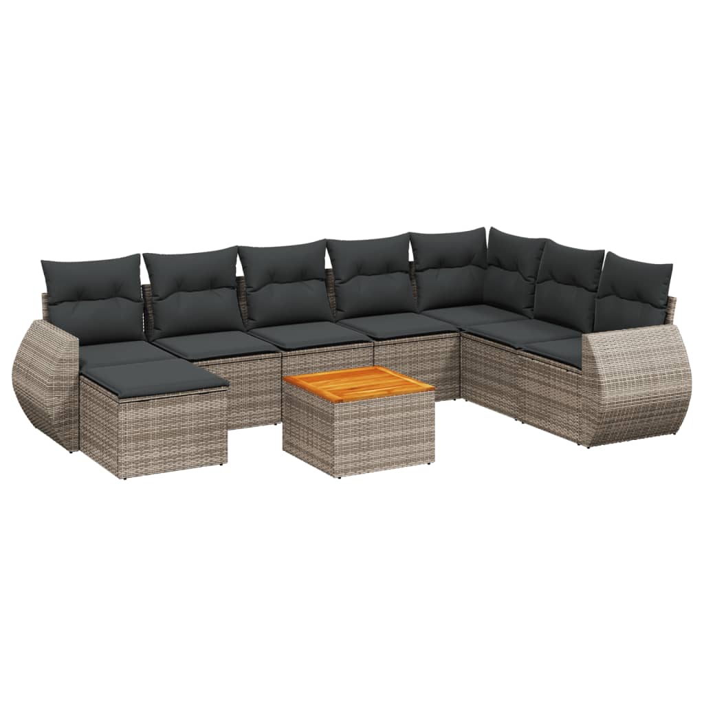 9-delige Loungeset met kussens poly rattan grijs Grijs