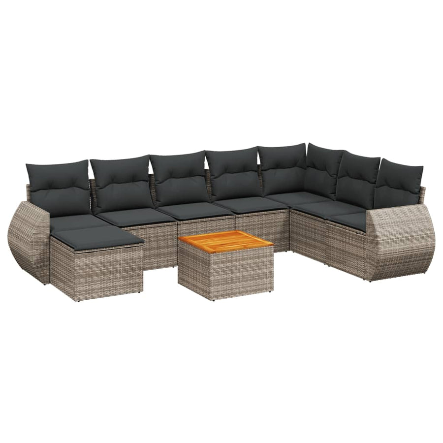 9-delige Loungeset met kussens poly rattan grijs Grijs