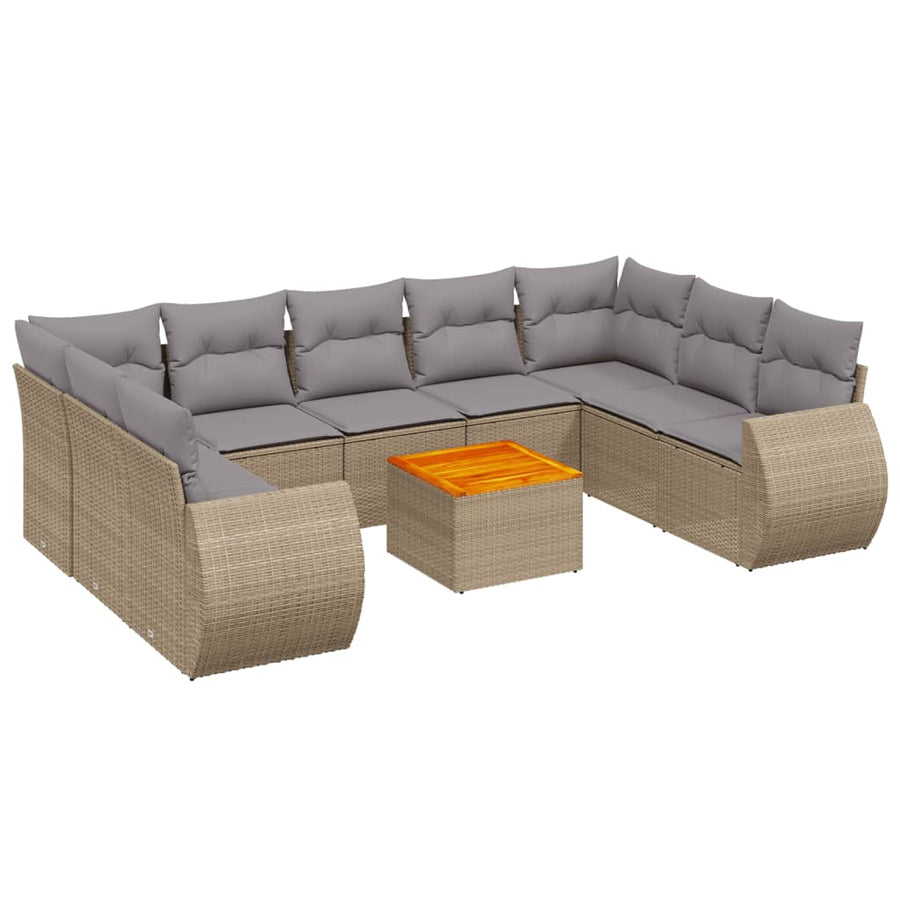 10-Delige Loungeset Met Kussens Poly Rattan Beige