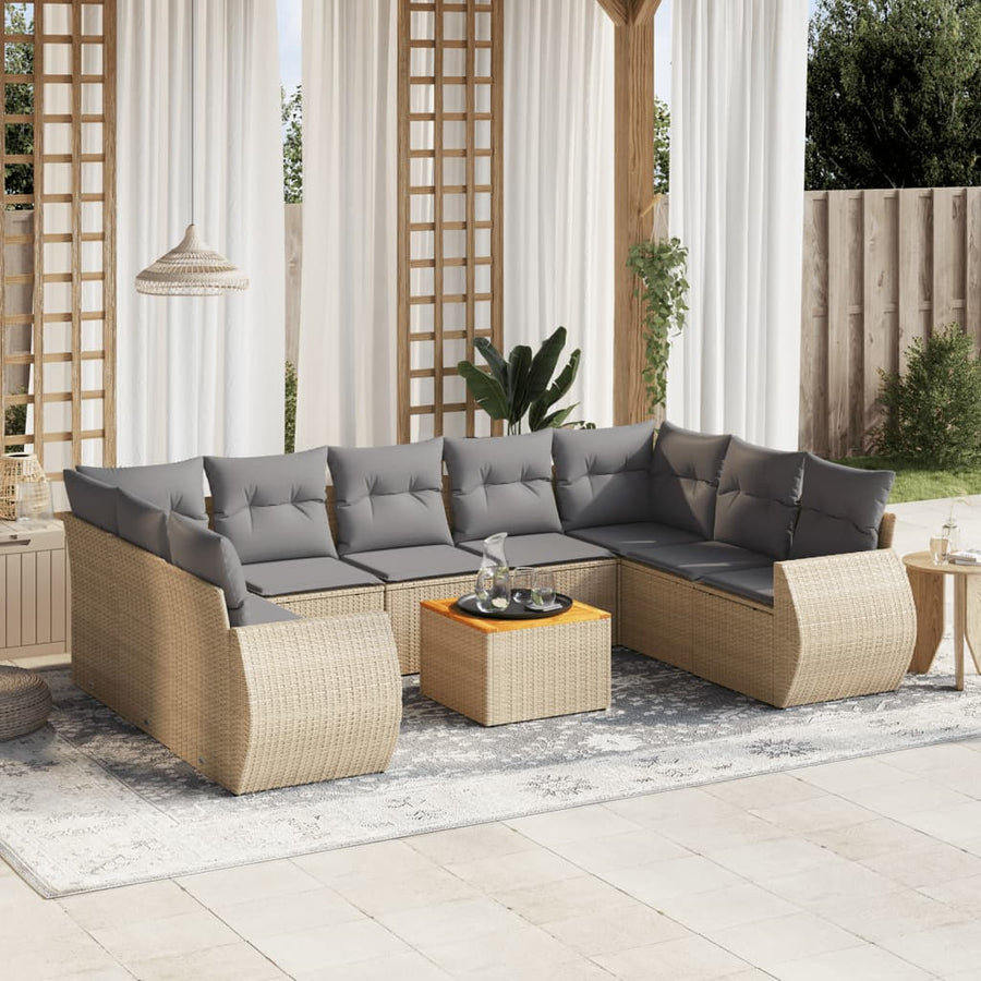 10-Delige Loungeset Met Kussens Poly Rattan Beige