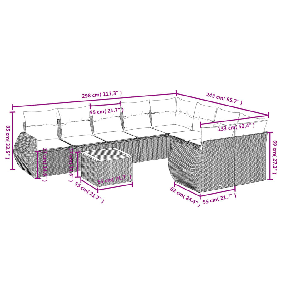 10-Delige Loungeset Met Kussens Poly Rattan Beige