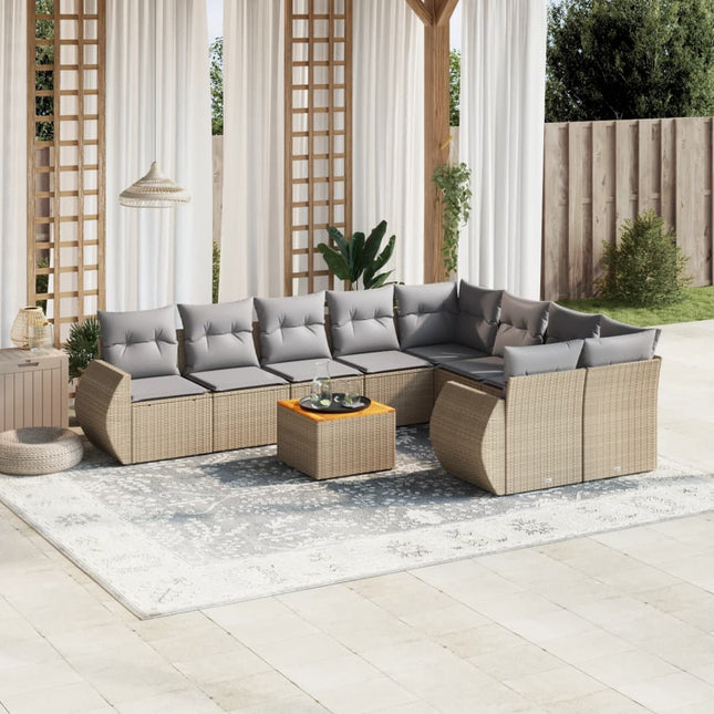 10-Delige Loungeset Met Kussens Poly Rattan Beige