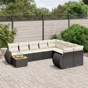 Loungeset 10-delig poly rattan zwart acaciahout