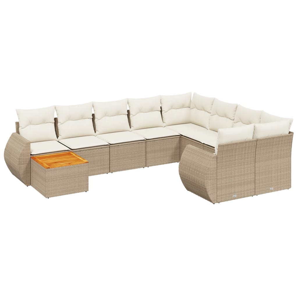 10-Delige Loungeset Met Kussens Poly Rattan Beige