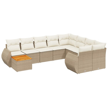 10-Delige Loungeset Met Kussens Poly Rattan Beige
