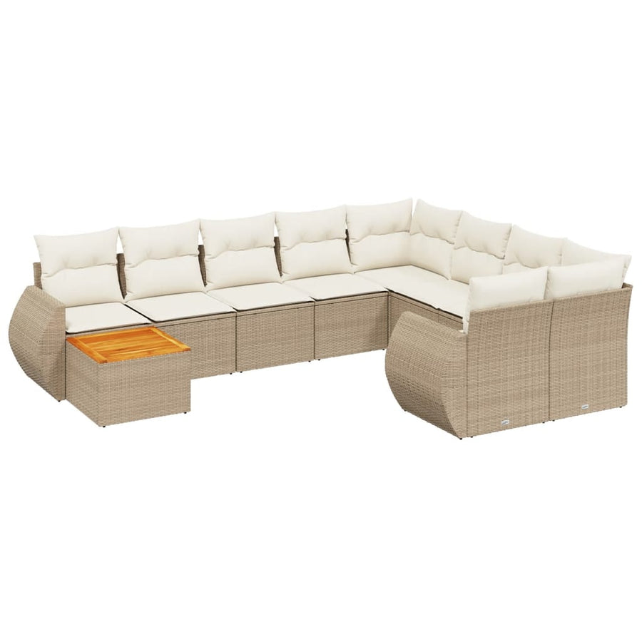 10-Delige Loungeset Met Kussens Poly Rattan Beige