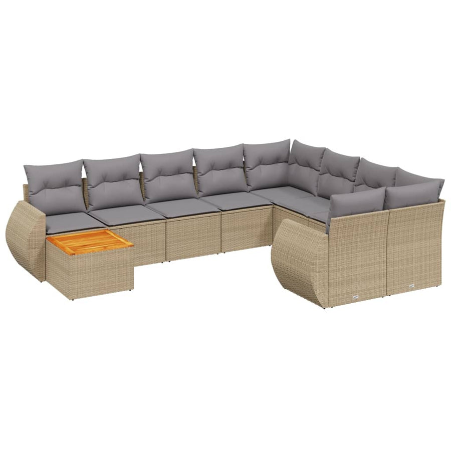 10-Delige Loungeset Met Kussens Poly Rattan Beige