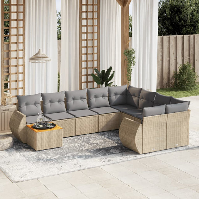 10-Delige Loungeset Met Kussens Poly Rattan Beige